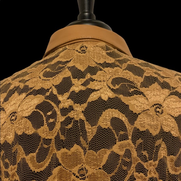 B&J Lace Blouse with Genuine Leather Trim - Picture 16 of 16